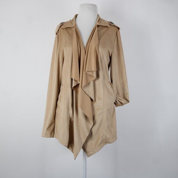 Wet Seal $40 Sz M Tan Waterfall Faux Suede 100% Polyester Wrap Sweater - Picture 4 of 16